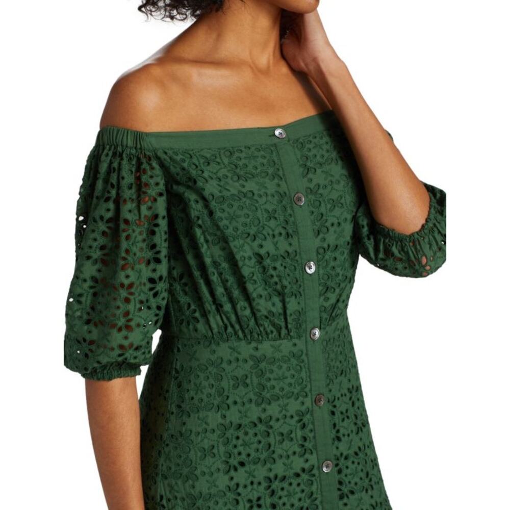 VERONICA BEARD Women's Cali Off-The-Shoulder Eyelet Dress Size 2 In Forest - Picture 3 of 11